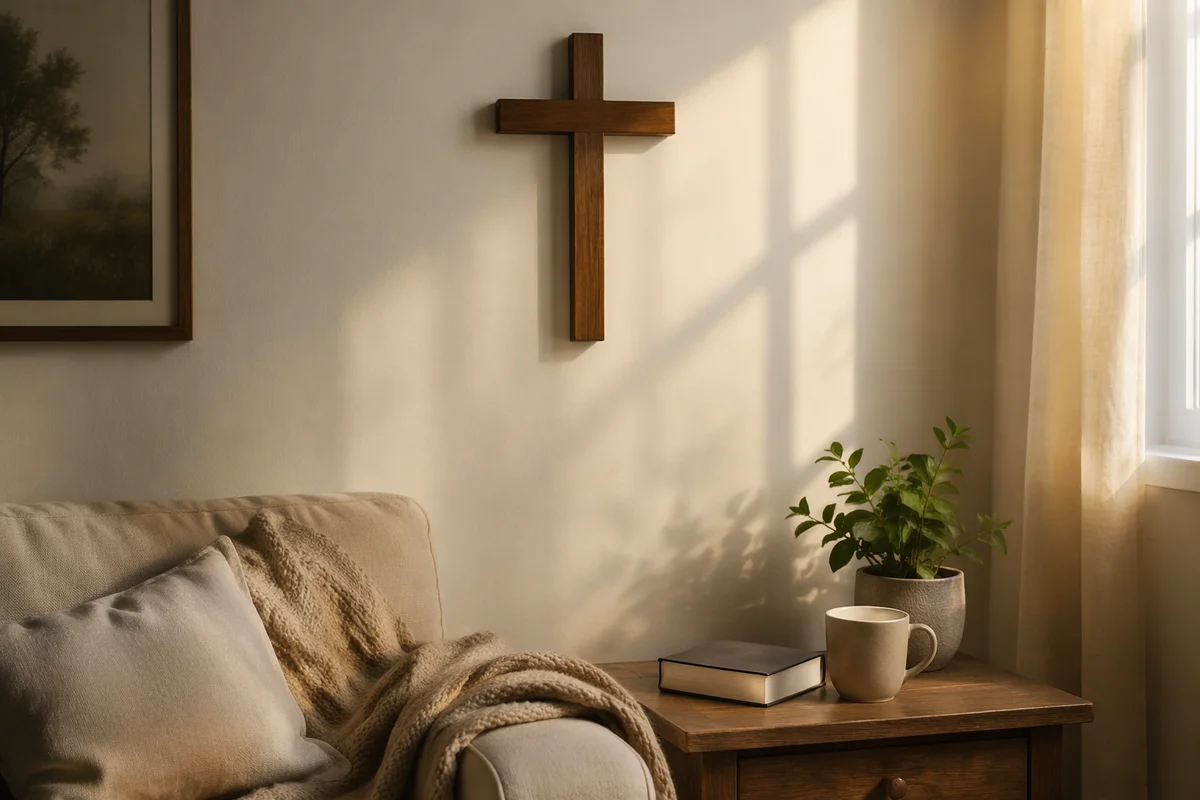 Wooden Cross in Peaceful Living Room