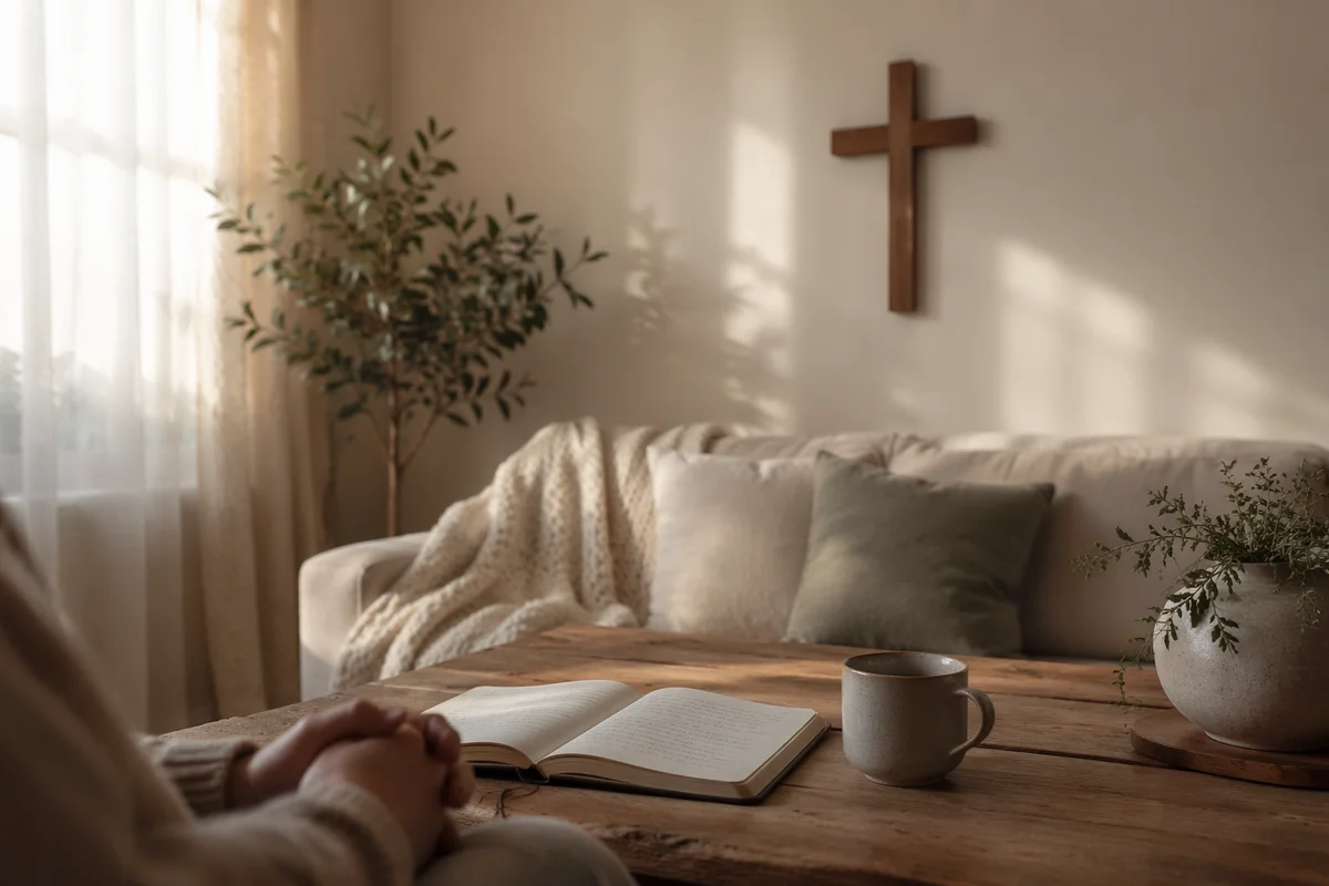 Wooden Cross in Peaceful Living Room