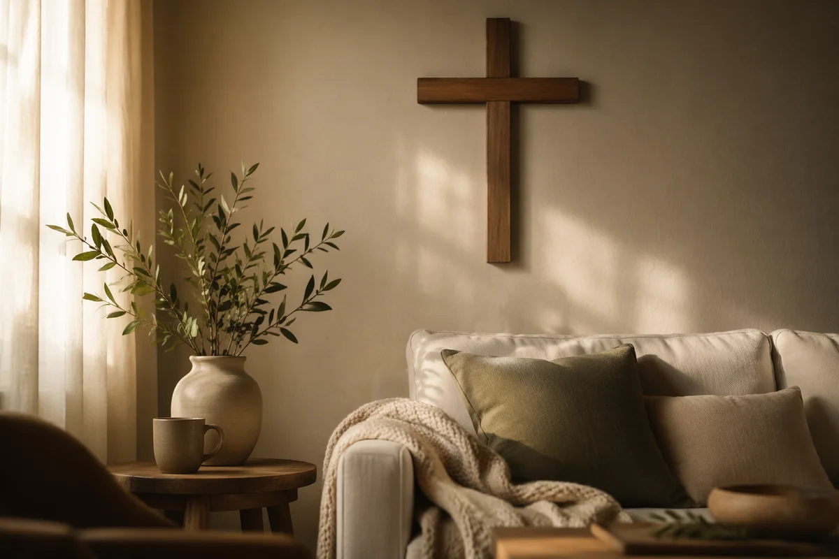 Wooden Cross in Peaceful Living Room