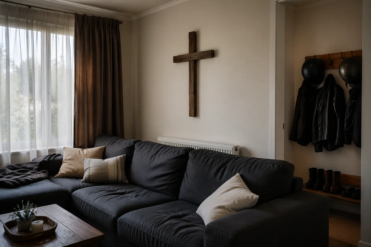 Wooden Cross in Modern Living Room