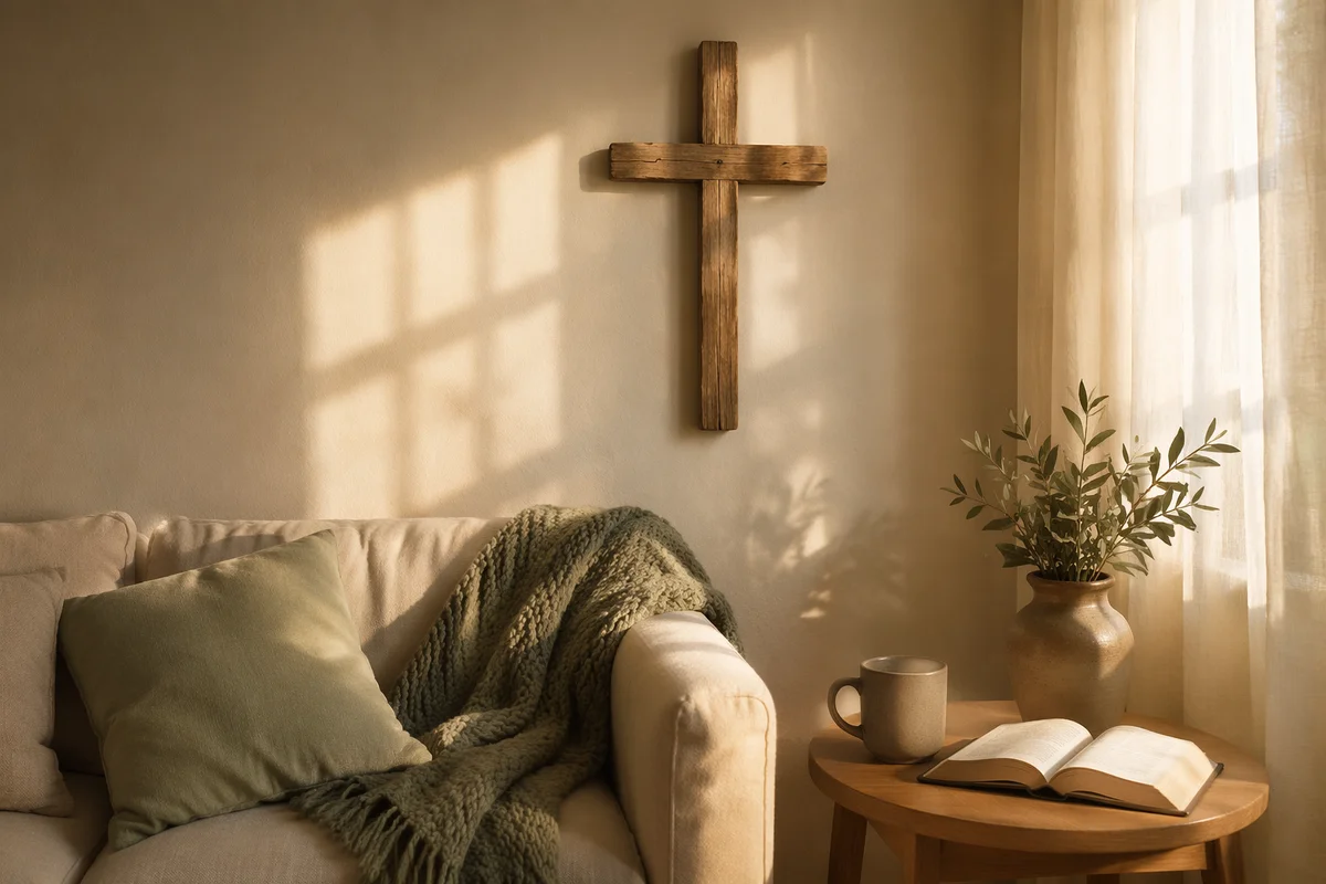 Wooden Cross in Calm Living Room