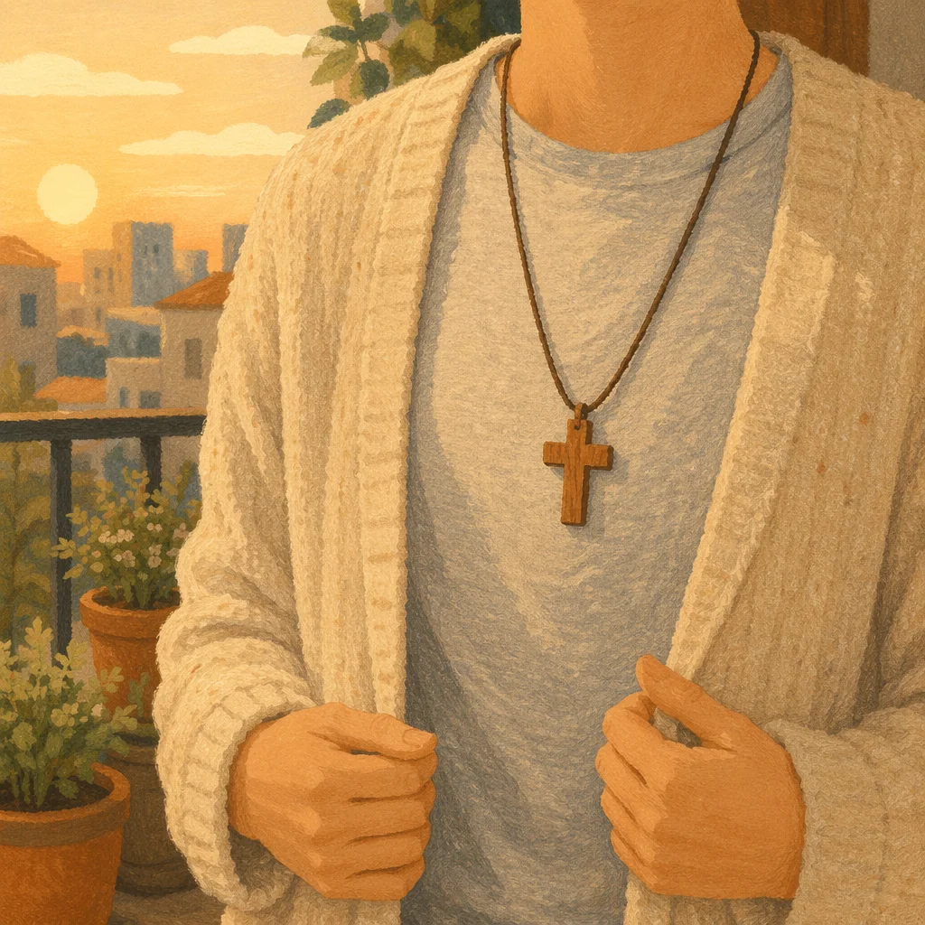 Wooden Cross Necklace in Morning Light