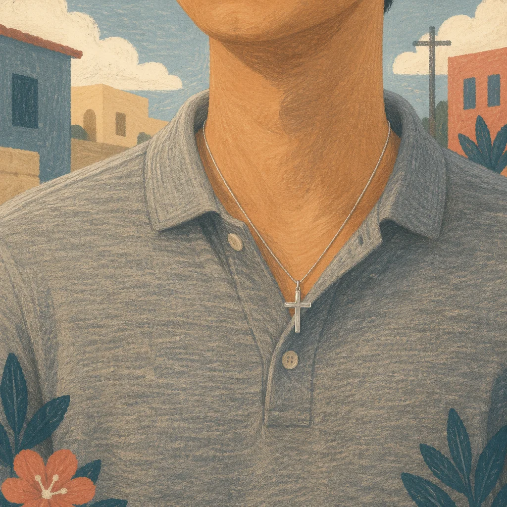 Silver Cross Necklace in Casual Lifestyle Portrait