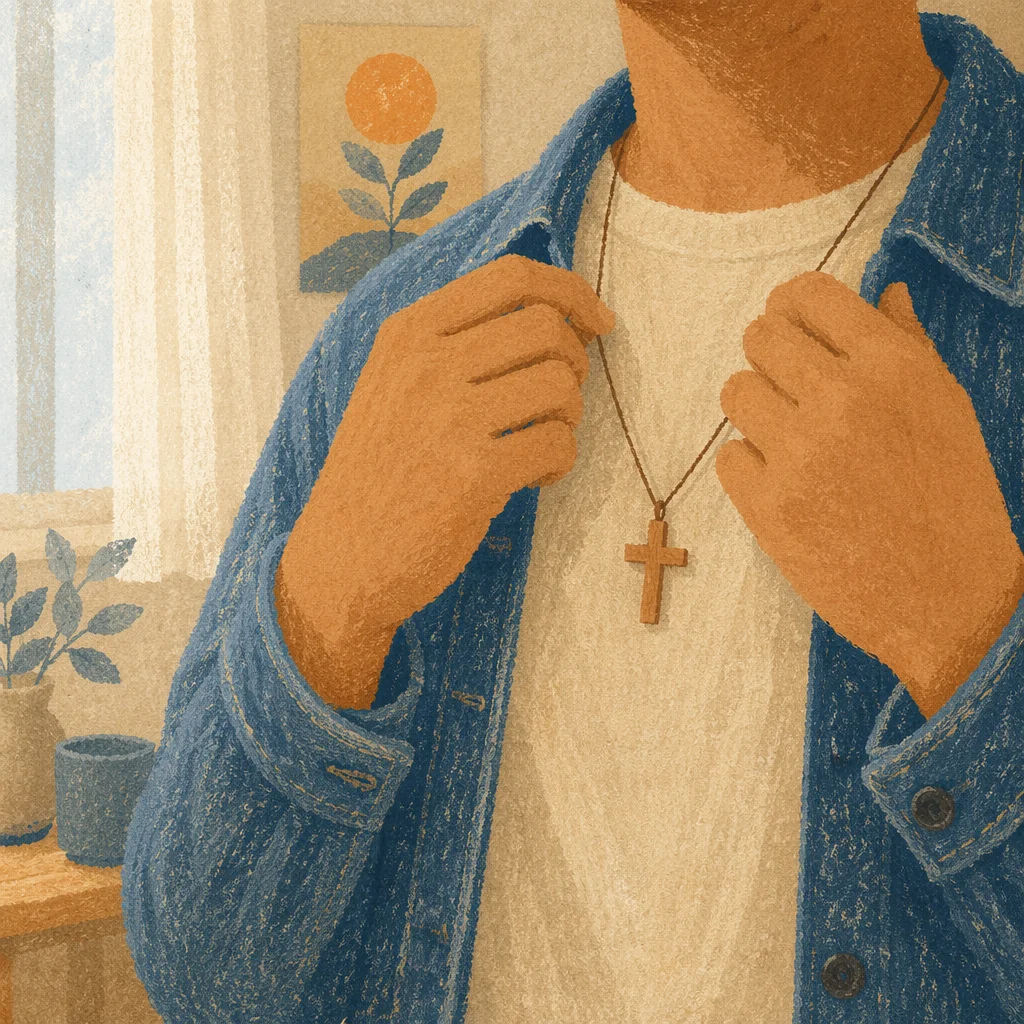 Wooden Cross Necklace in Morning Light