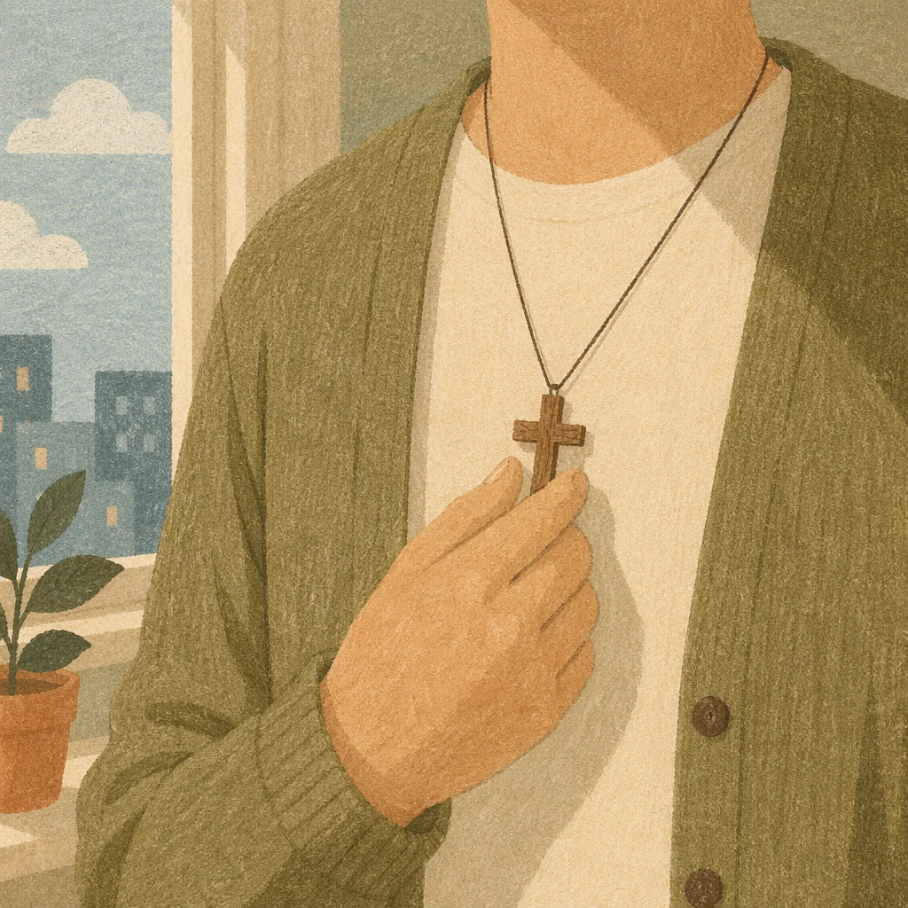 Wooden Cross Necklace in Morning Light