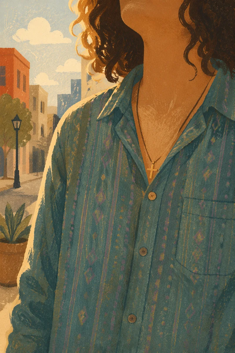 Cross Necklace on Casual Teal Shirt