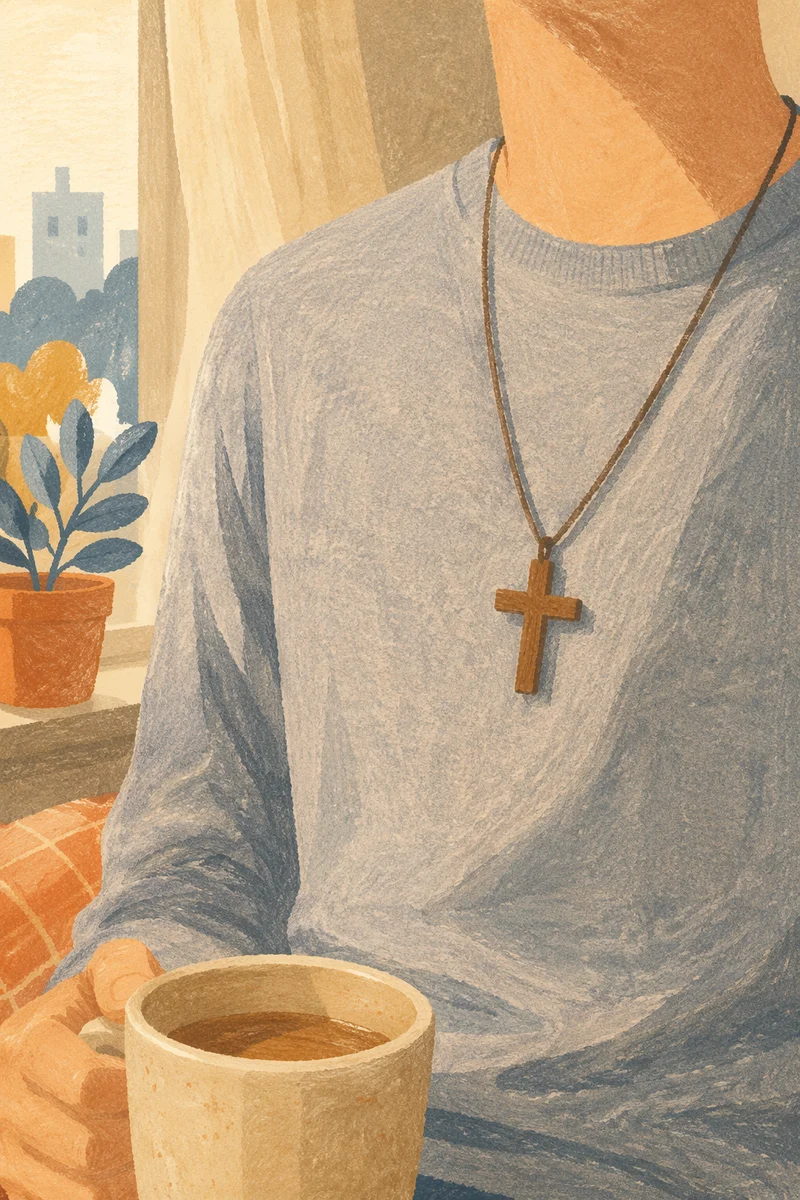 Wooden Cross Necklace in Morning Light