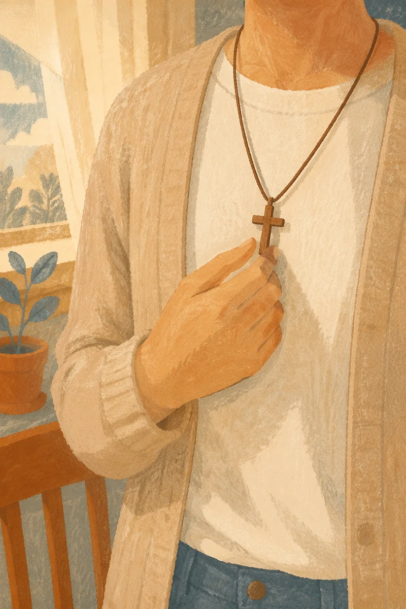 Wooden Cross Necklace in Morning Light