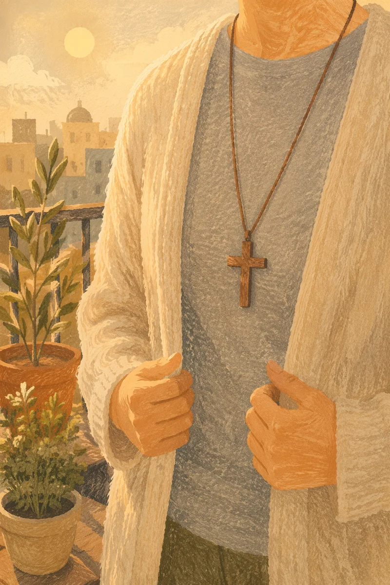 Wooden Cross Necklace in Morning Light