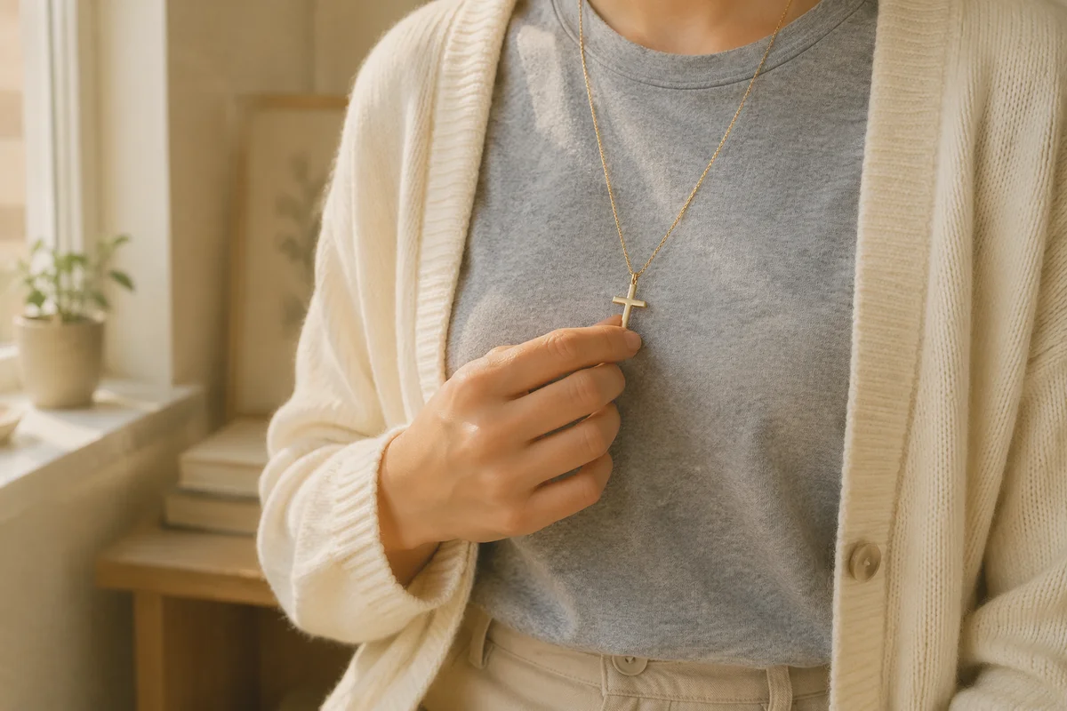 Cross Necklace Over Casual Morning Outfit