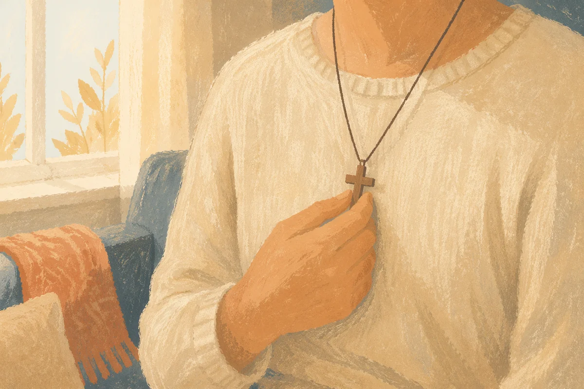 Wooden Cross Necklace in Morning Reflection