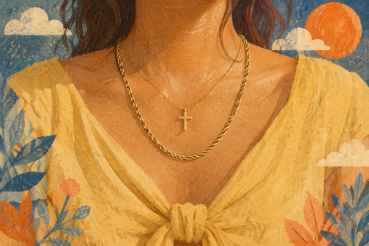Layered Gold Cross Necklace Lifestyle Portrait