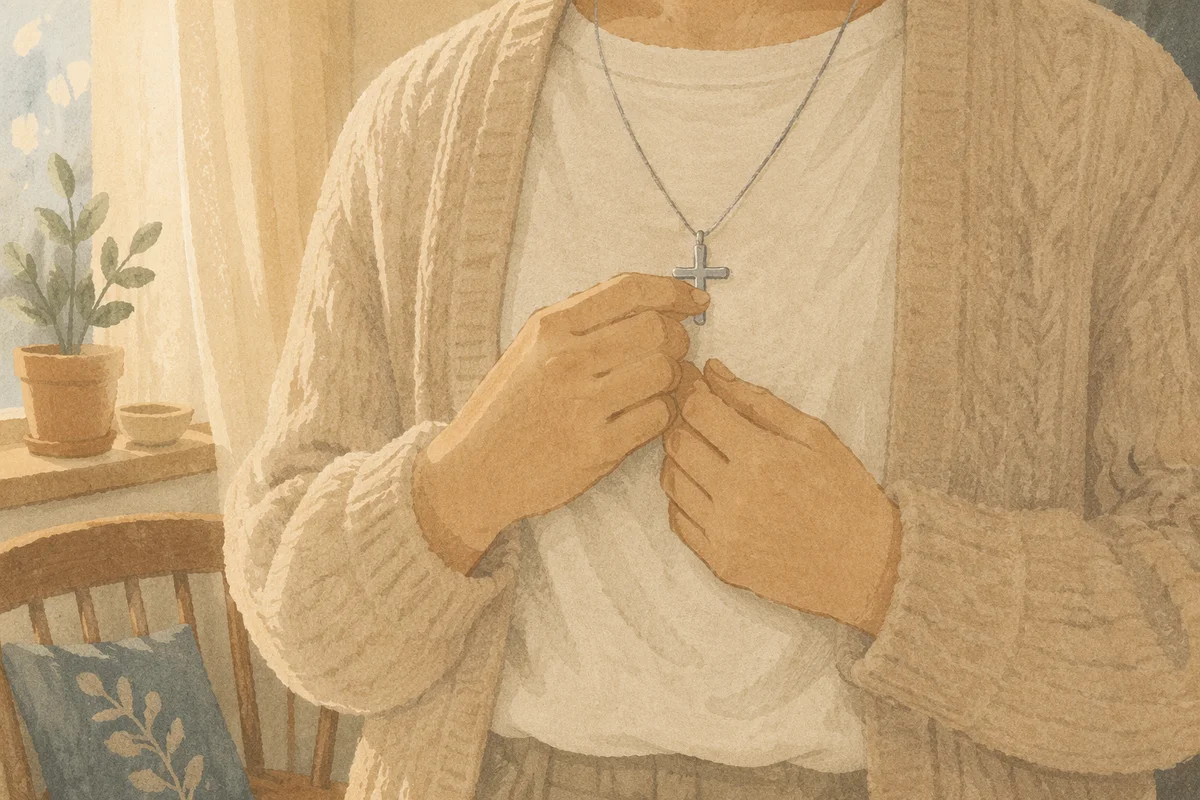 Silver Cross Necklace in Morning Light