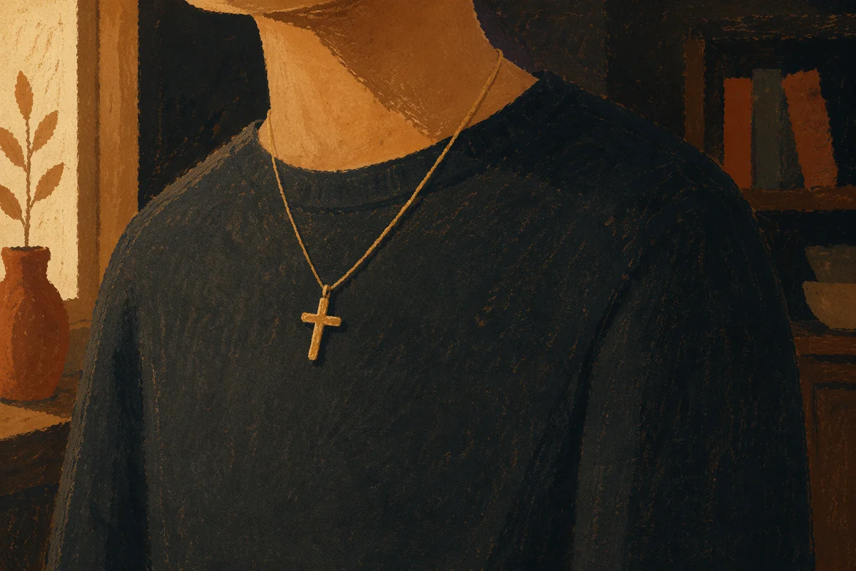 Gold Cross Necklace in Warm Shadows