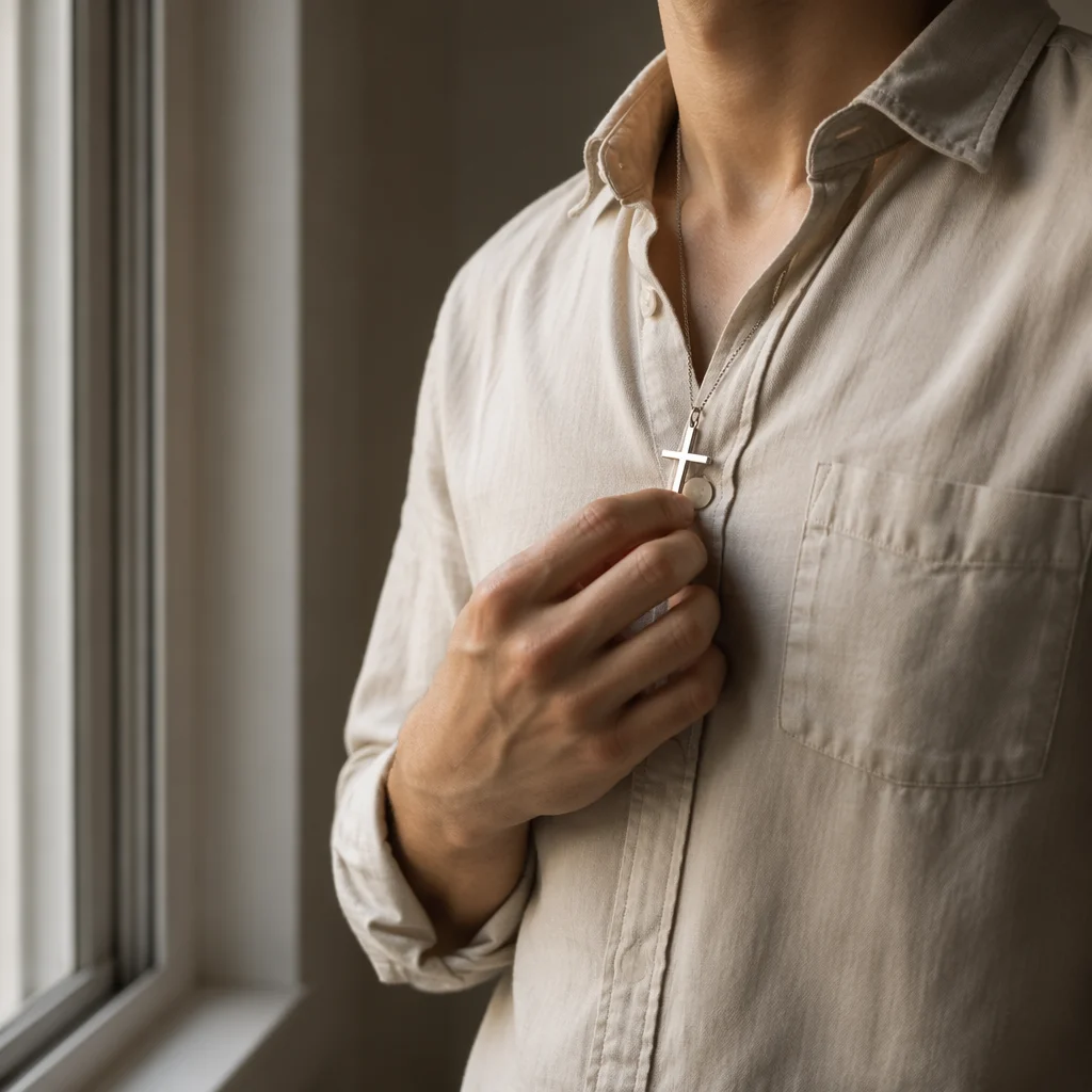Cross Necklace in Quiet Morning Reflection