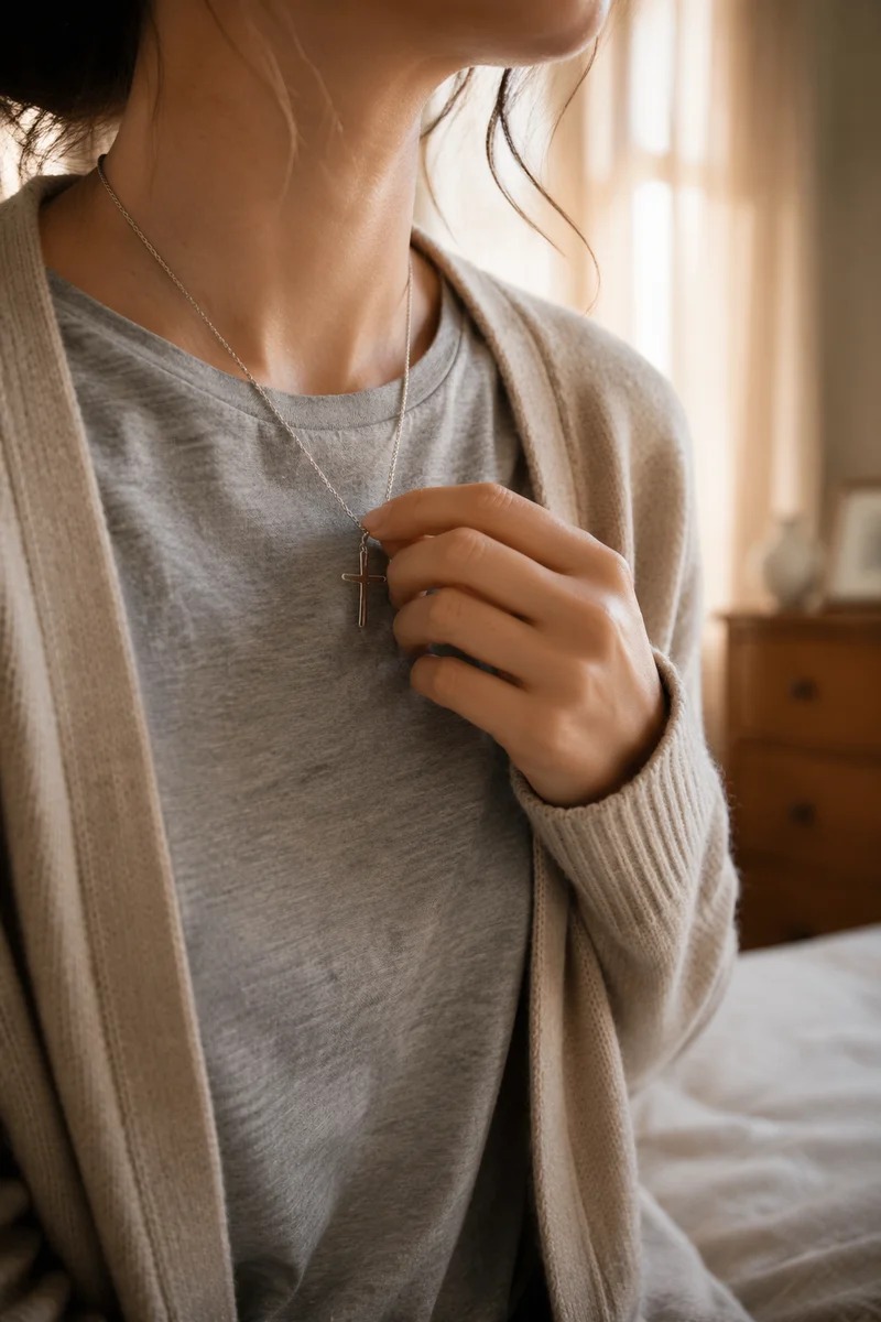 Simple Cross Necklace in Morning Light