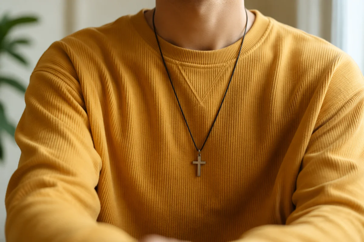 Simple Cross Necklace on Casual Sweater