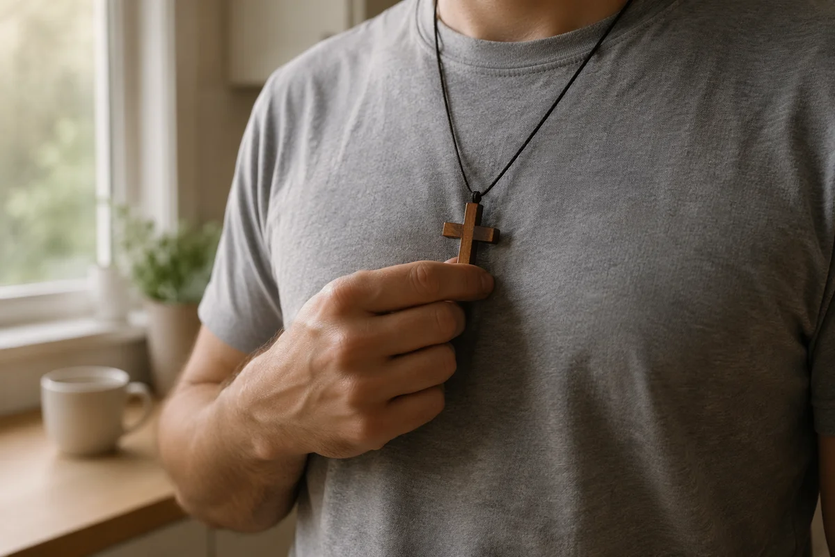 Wooden Cross Necklace in Morning Light