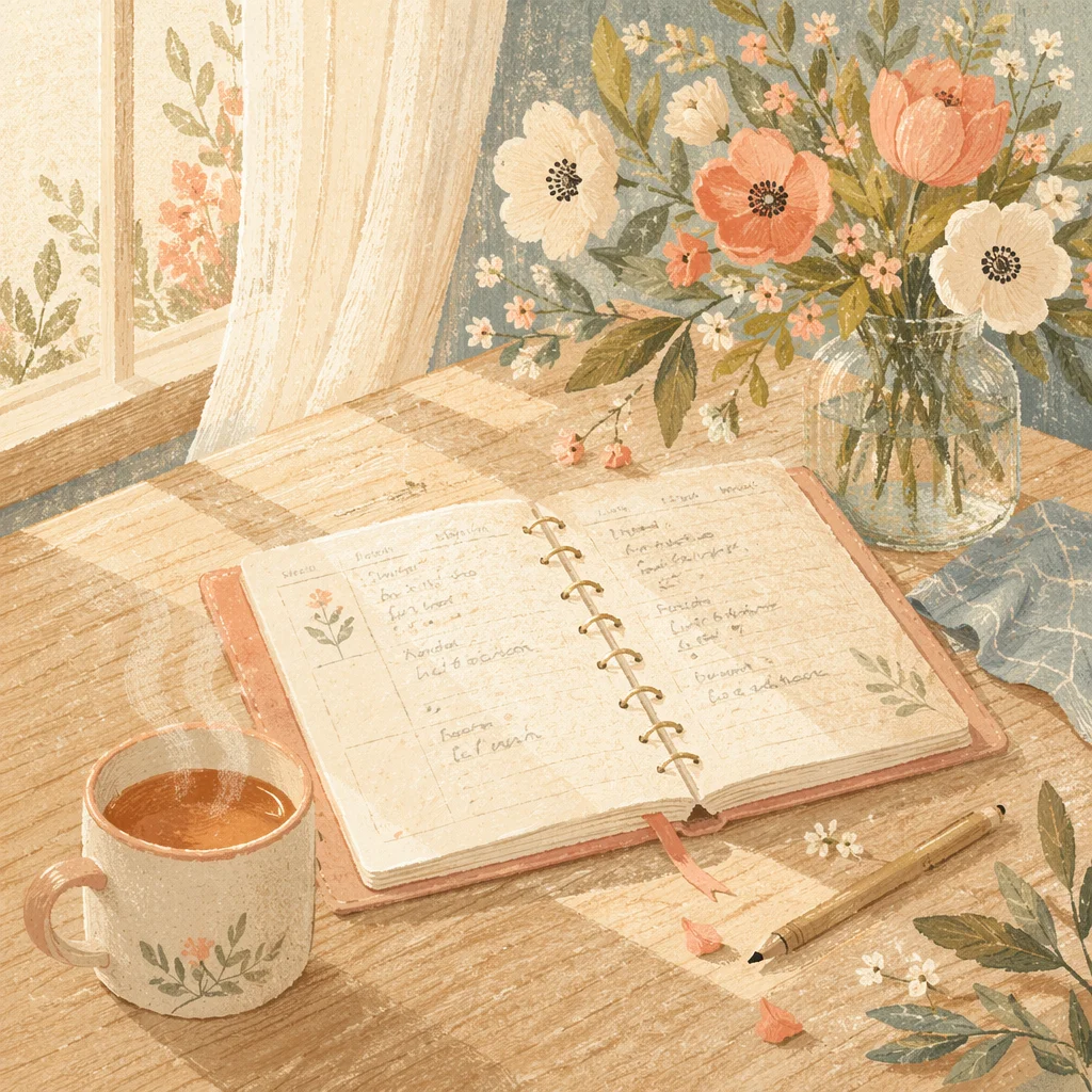 Calm Morning Planner Desk with Tea