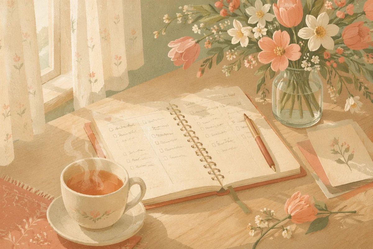 Calm Morning Planner Desk with Tea