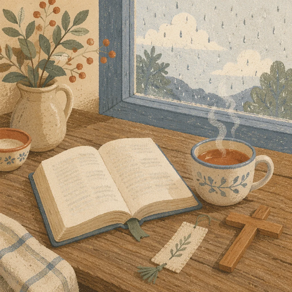 Open Book and Tea on Table