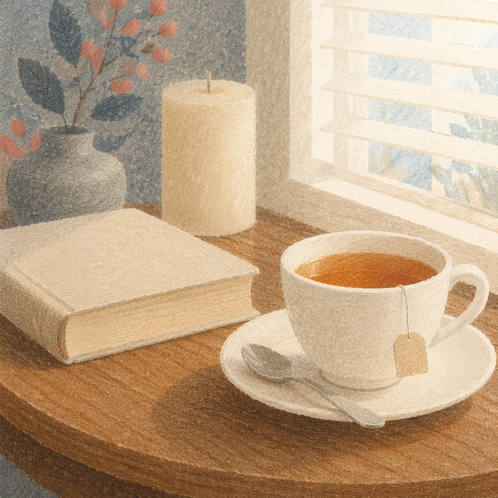 Tea Cup and Book by Window