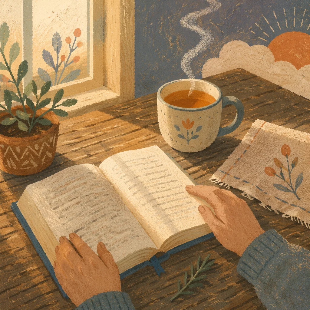 Open Book and Tea on Table