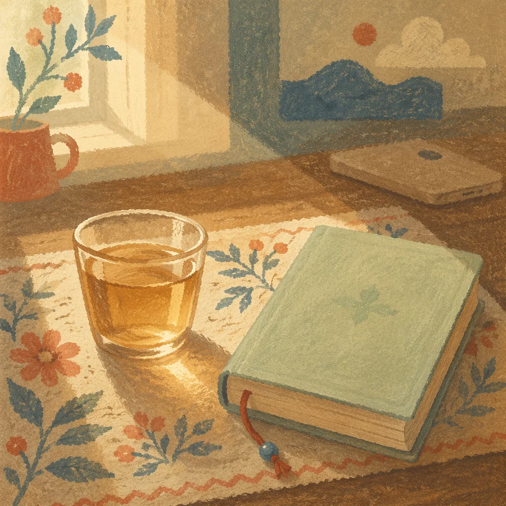 Tea and Mint Booklet on Wooden Table