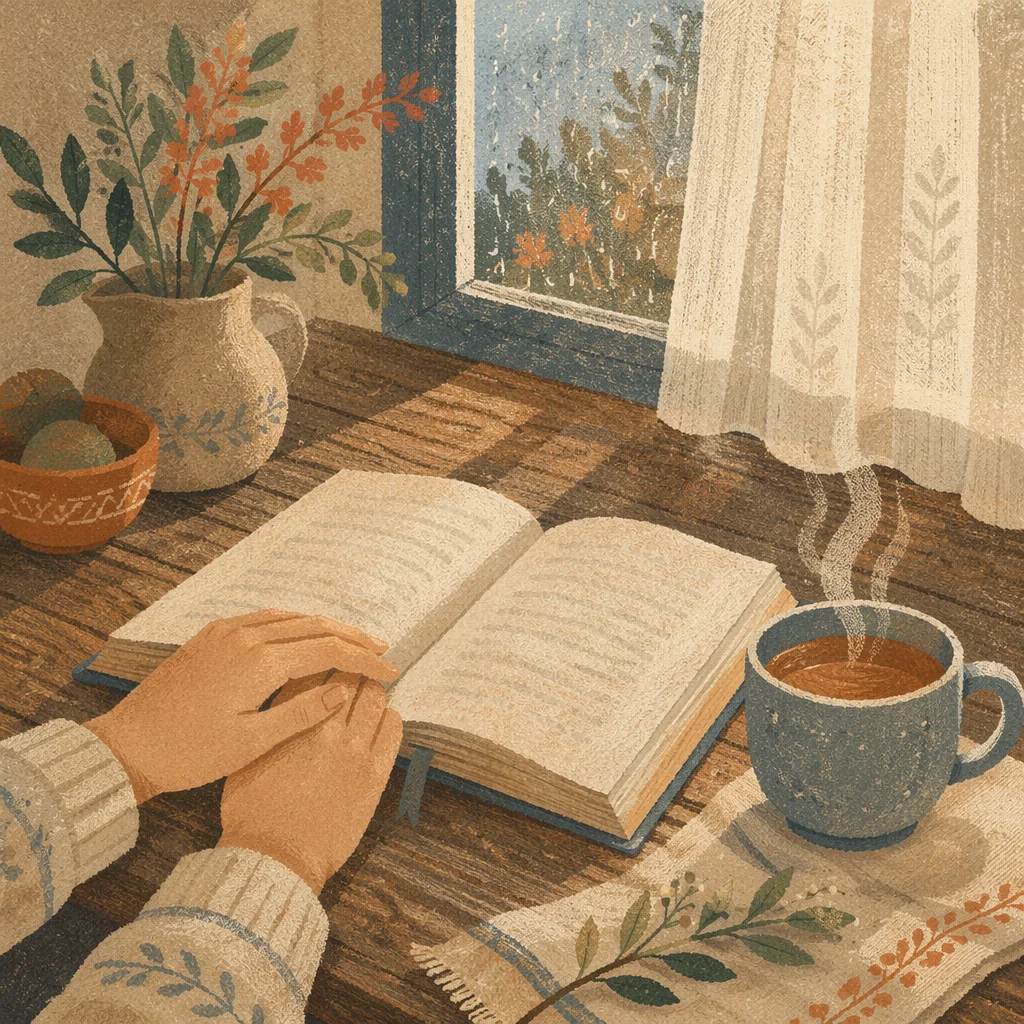 Open Book and Tea on Table