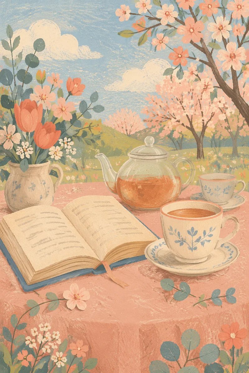Open Book and Tea on Garden Table