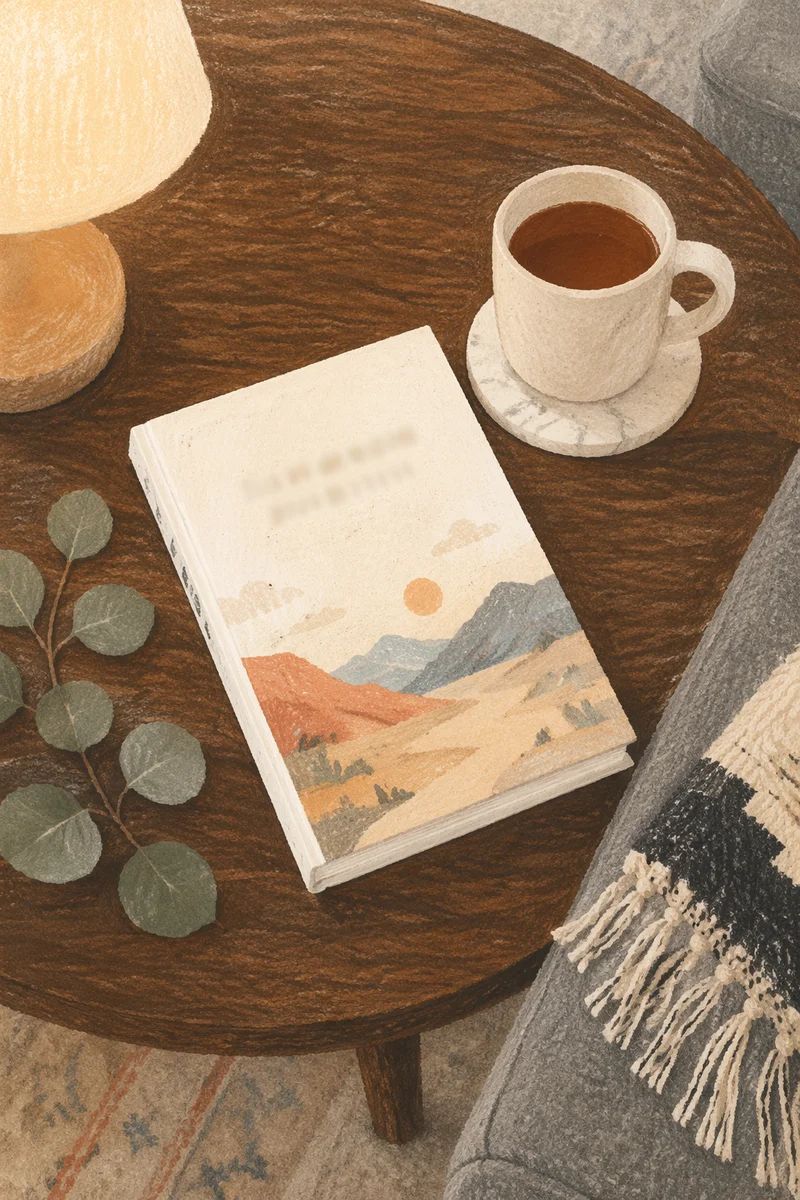 Book and Tea on Wood Table