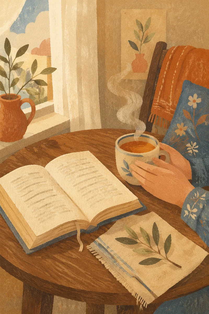 Open Book and Tea on Table