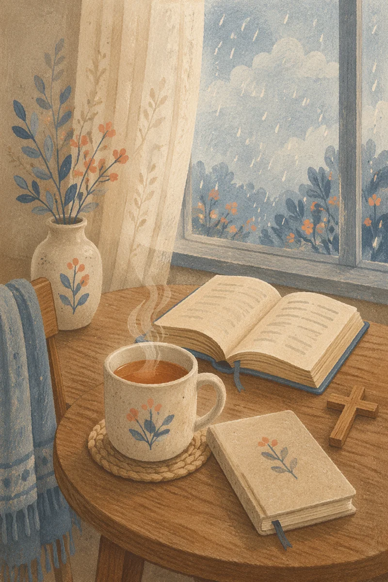 Tea and Open Book by Window