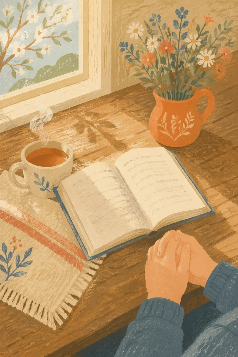 Open Book and Tea on Table