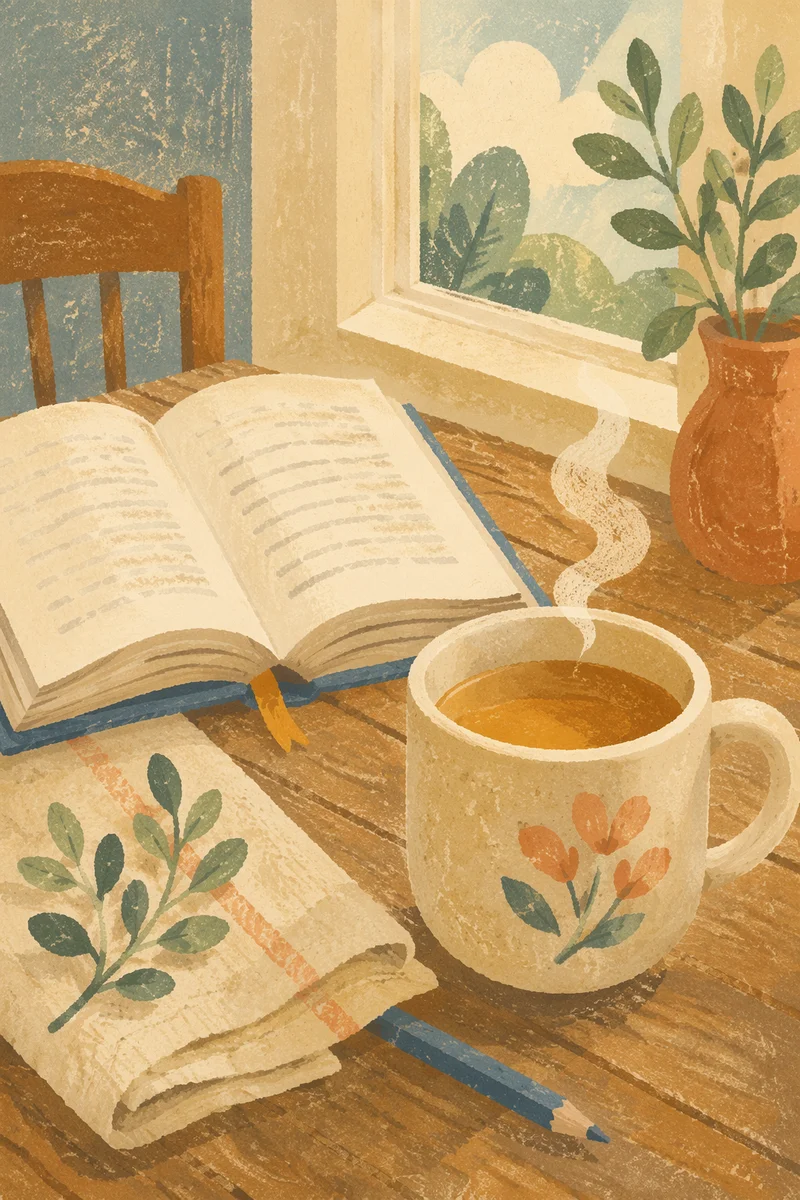 Open Book and Tea on Table