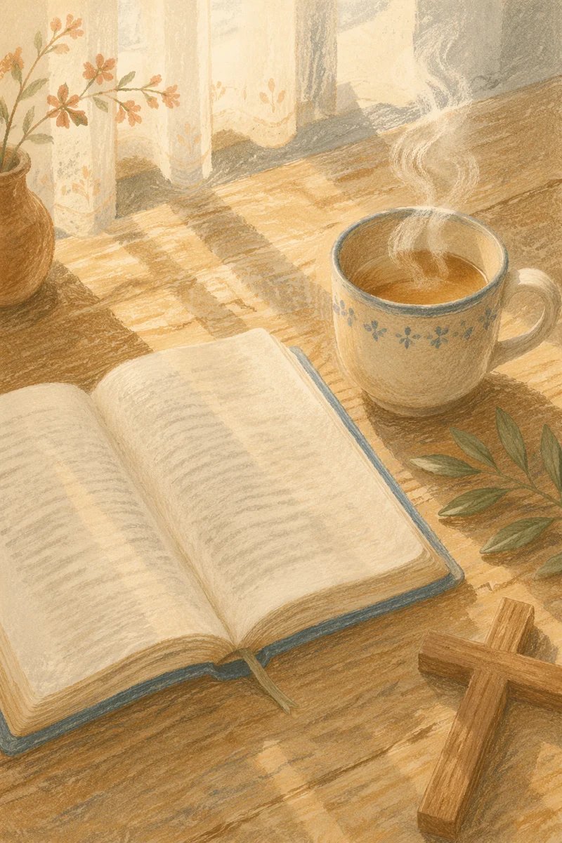 Open Book and Tea on Table