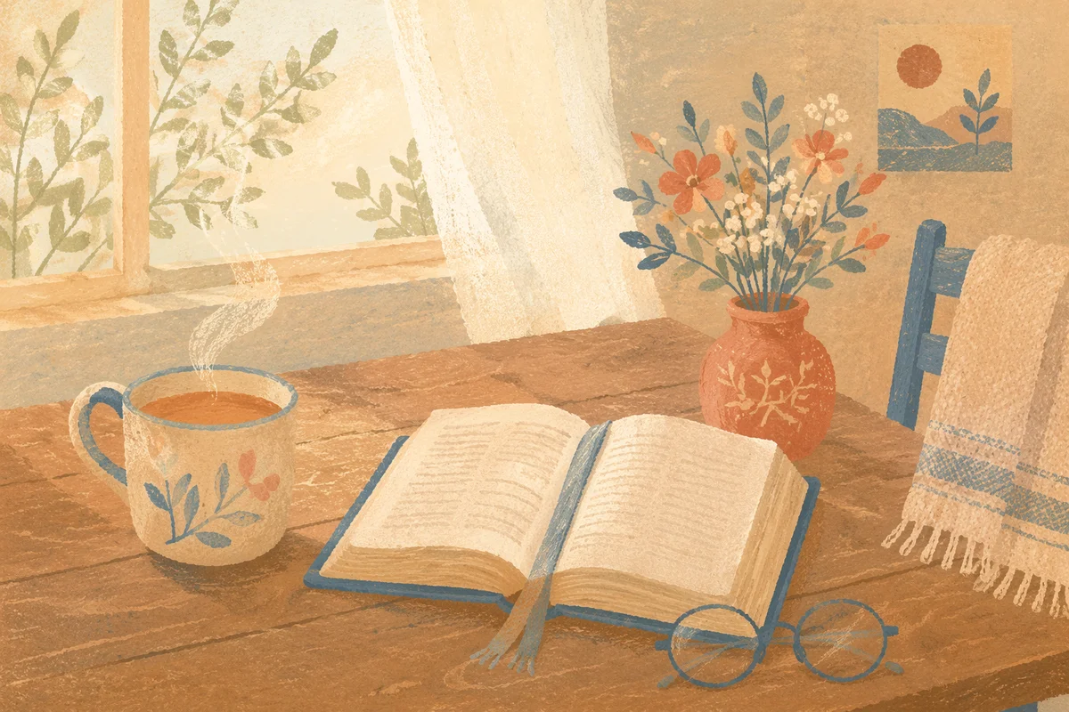 Open Book and Tea on Table