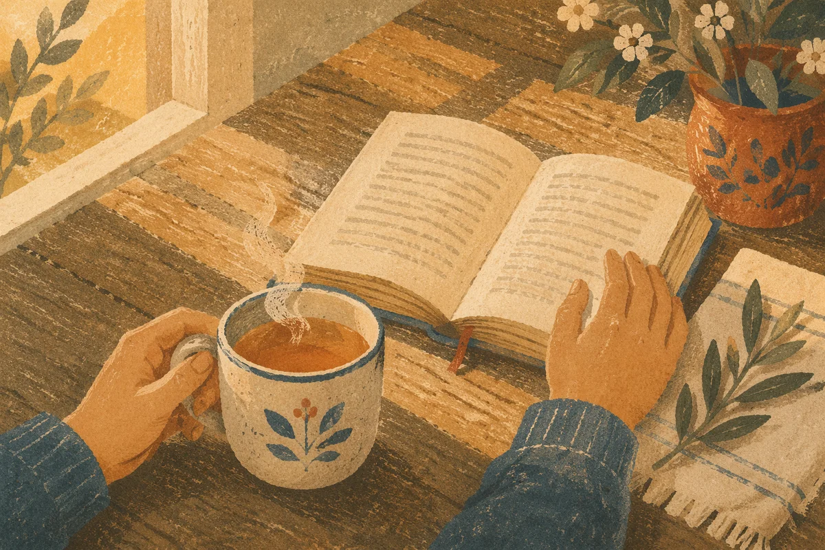 Open Book and Tea on Table
