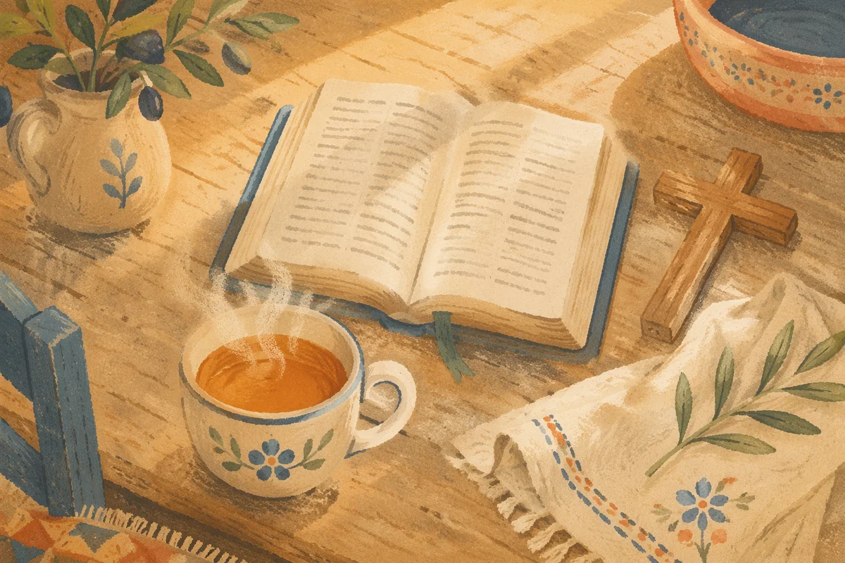 Open Book and Tea on Table