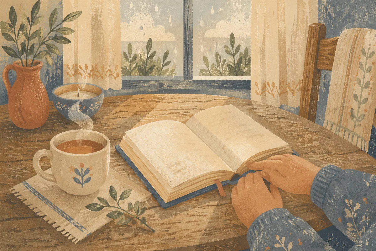 Open Book and Tea on Table