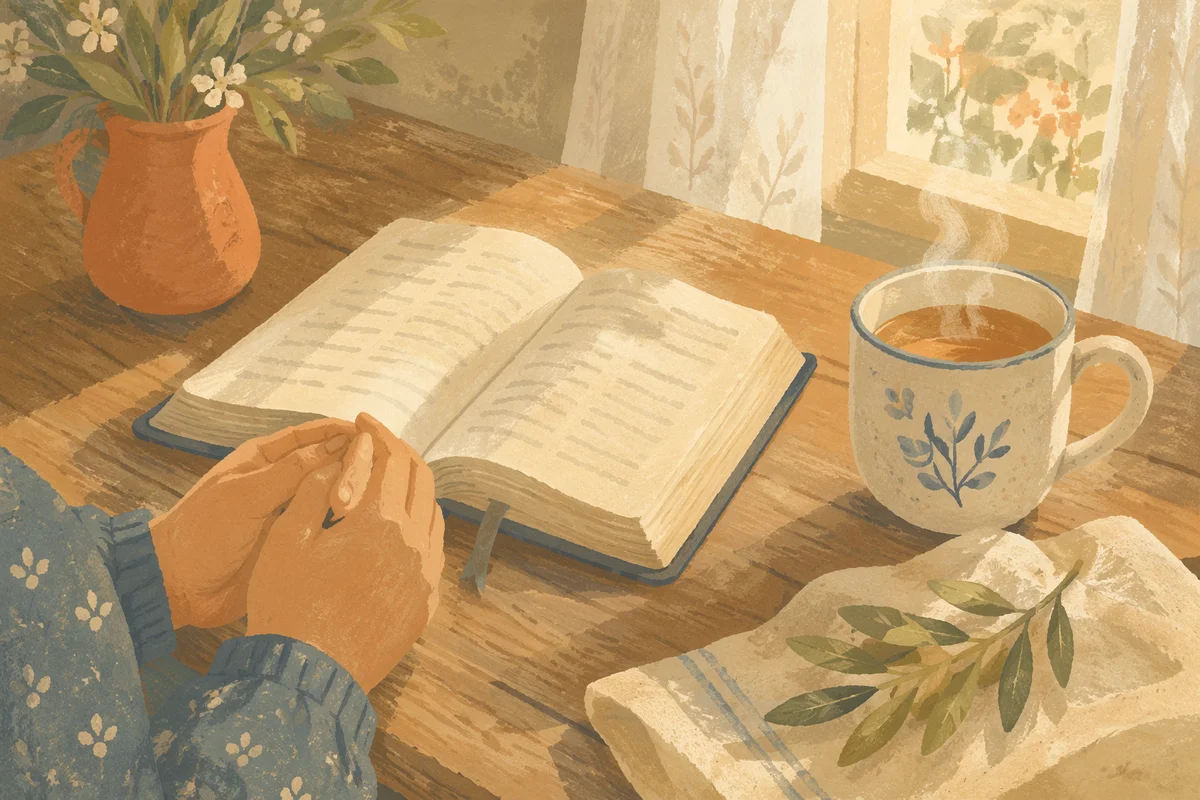 Open Book and Tea on Table