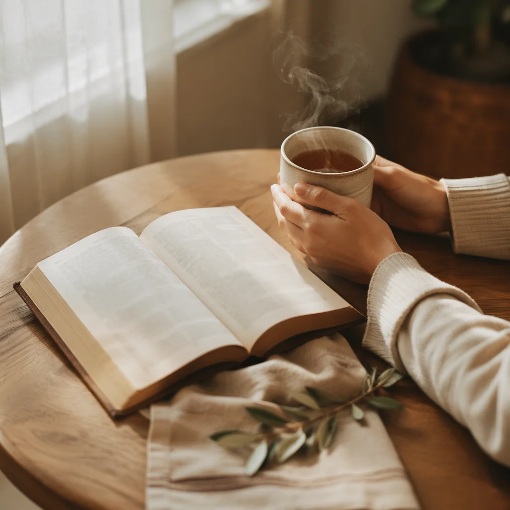 Open Book and Tea on Table