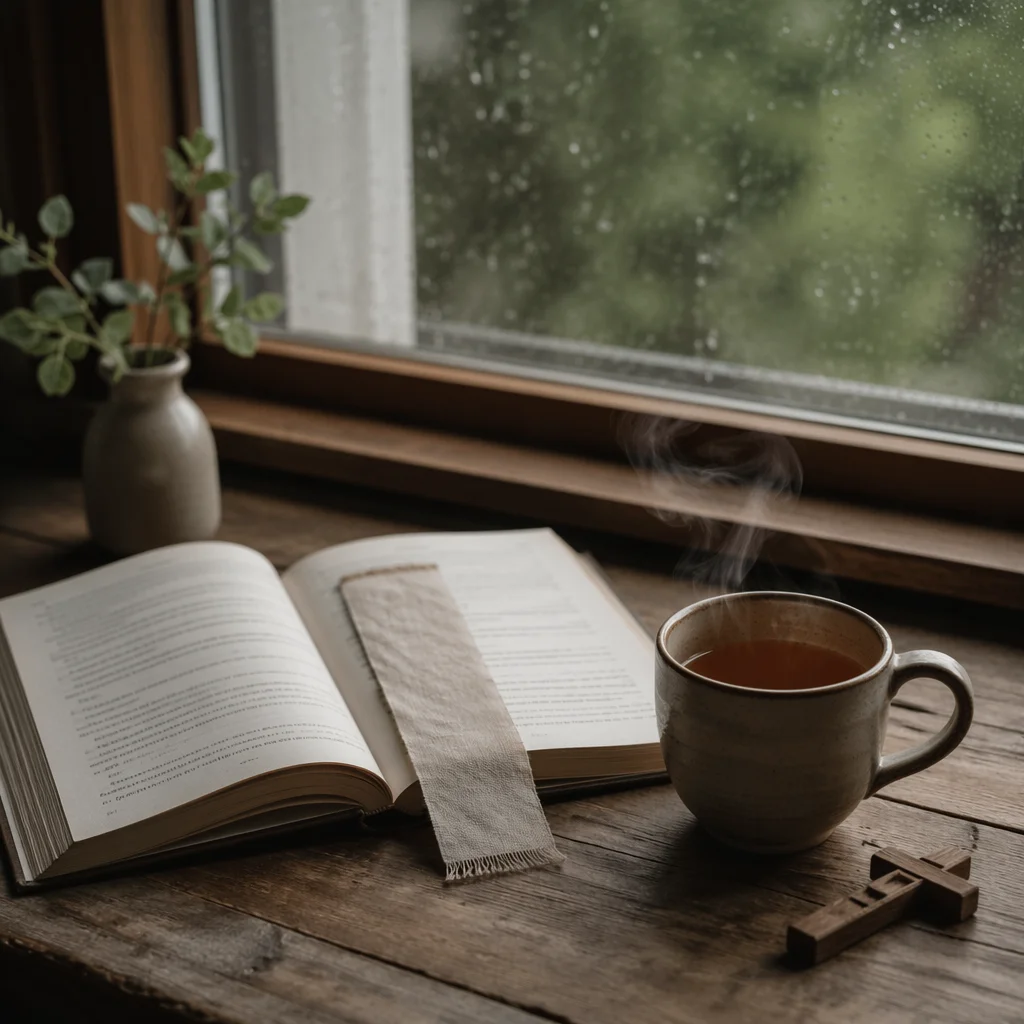 Open Book and Tea by Window