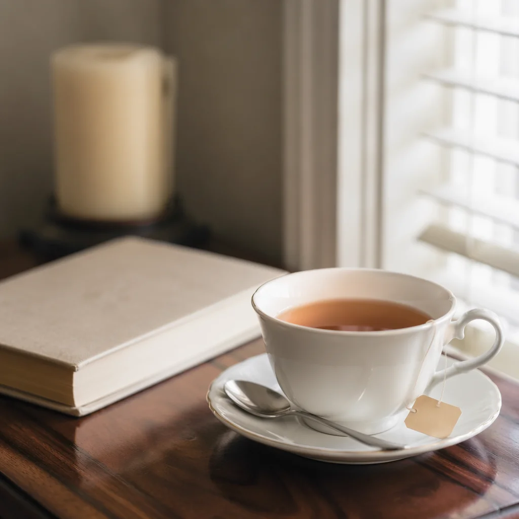 Morning Tea and Book on Table
