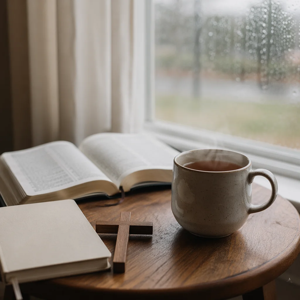 Tea and Open Book by Window