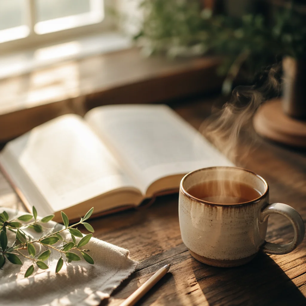 Open Book and Tea on Table