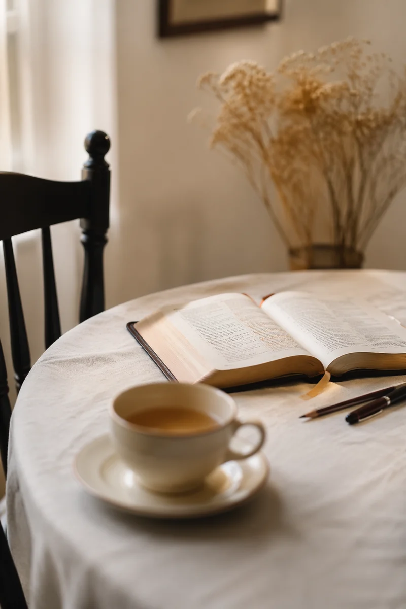 Open Book and Tea on Table