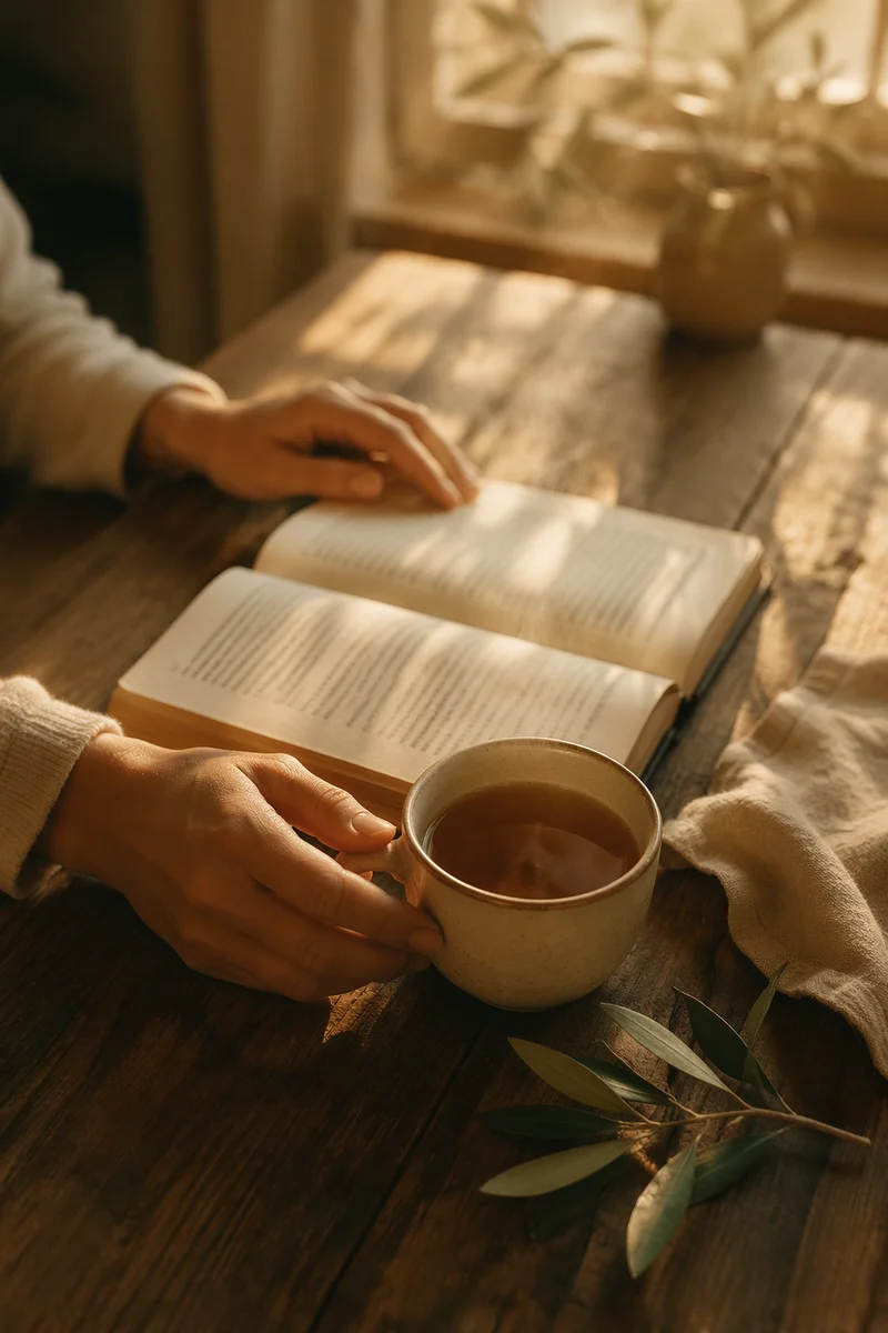 Open Book and Tea on Table
