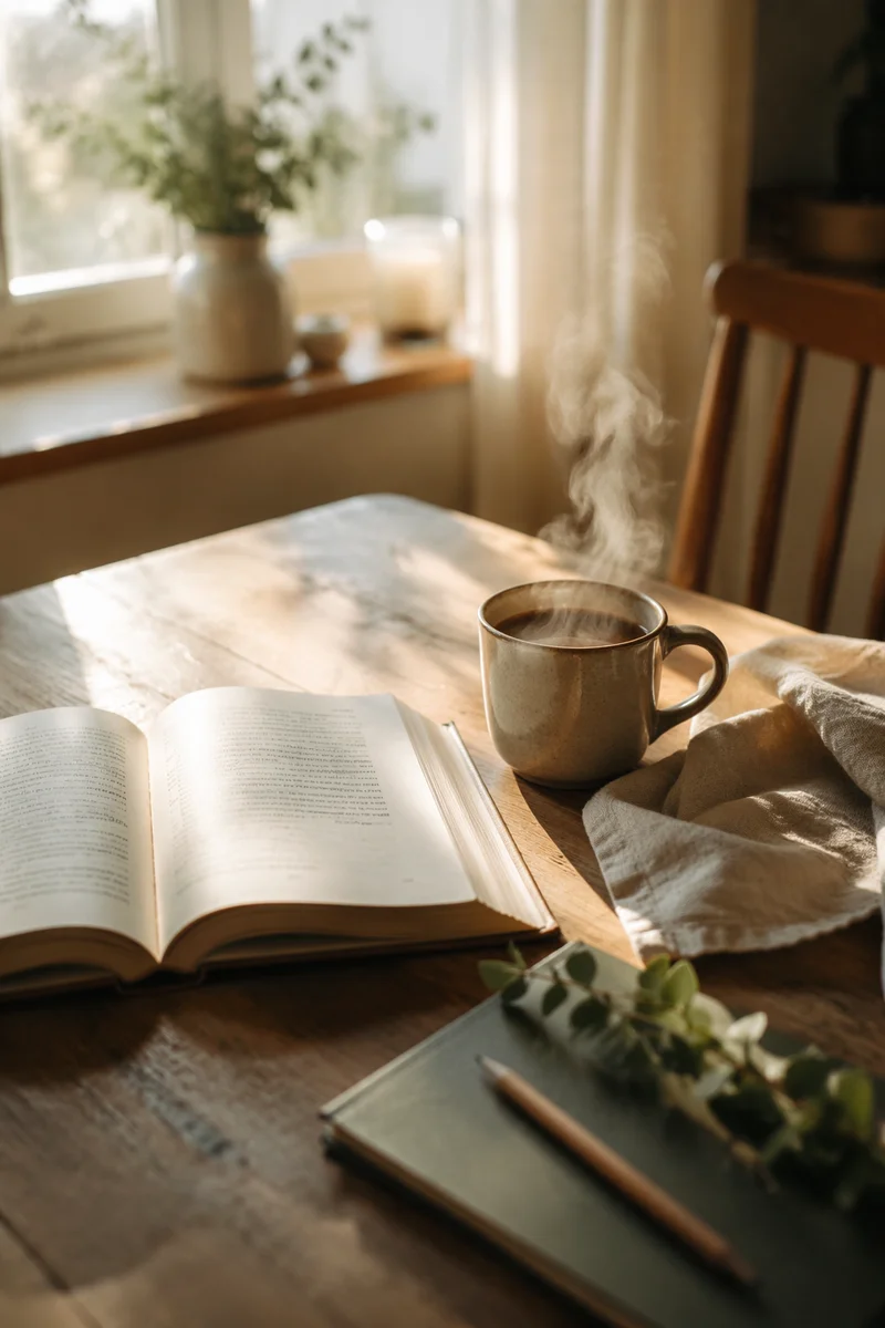 Open Book and Tea on Table