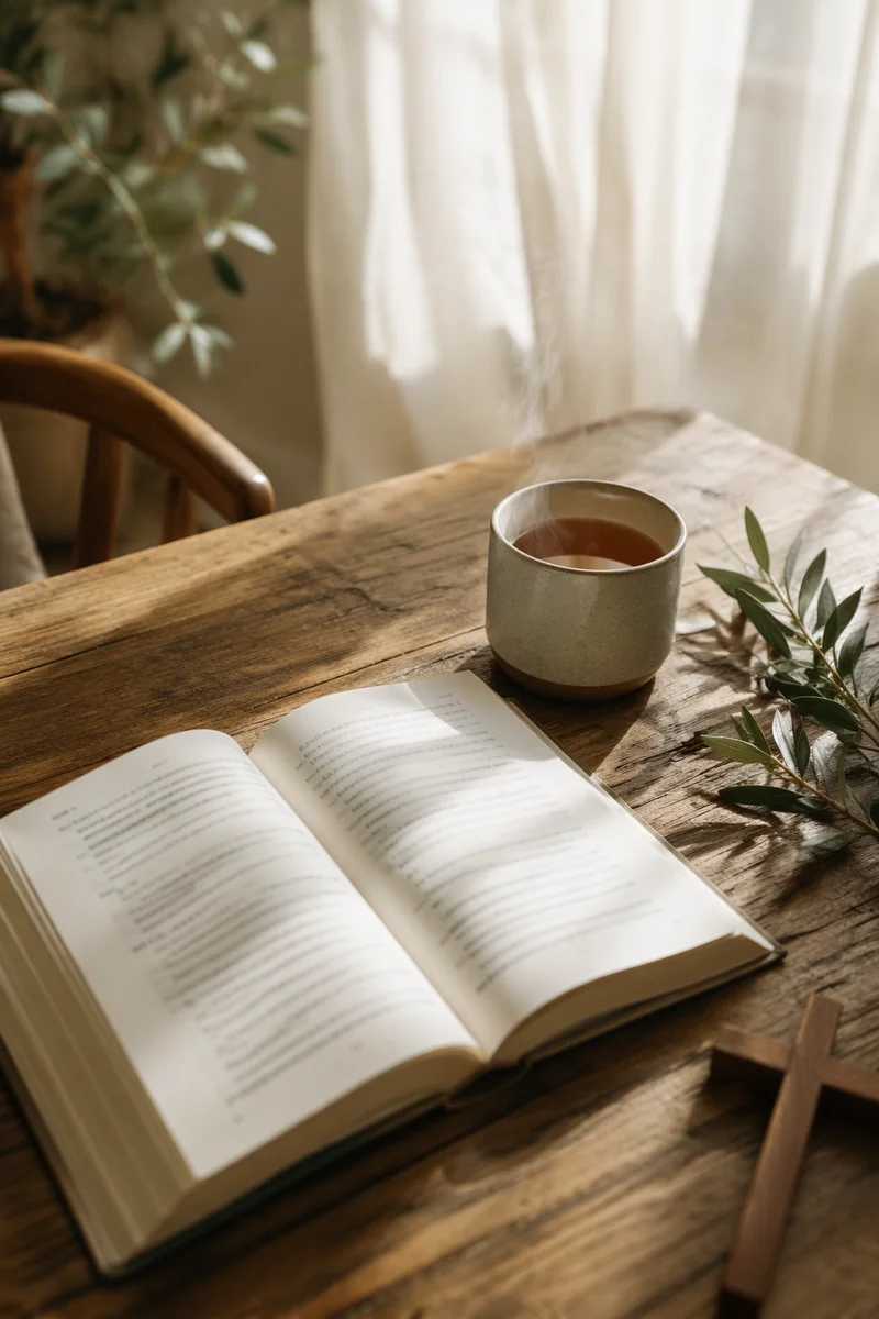 Open Book and Tea on Table